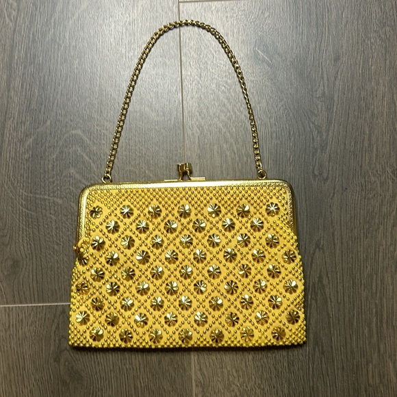 Vintage Handmade Yellow and Gold Beaded Evening Bag Made in Hong Kong - Picture 8 of 13